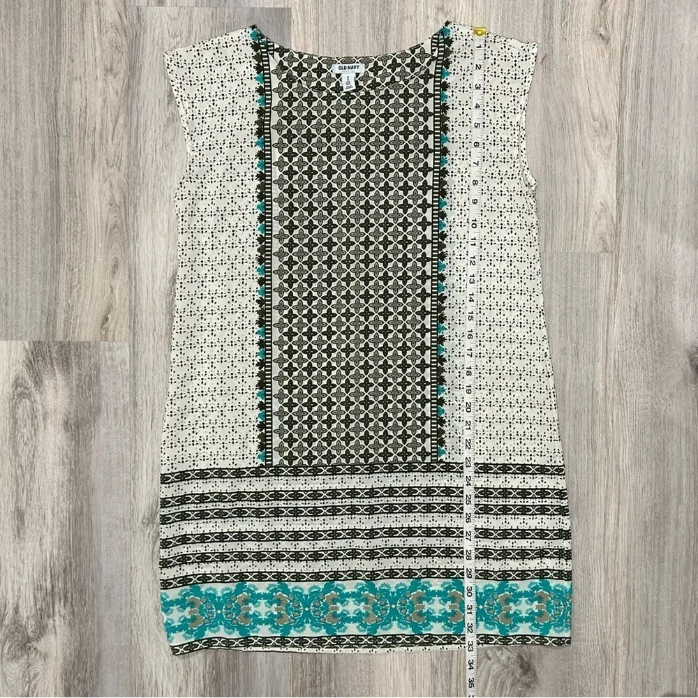 Old Navy Cream Green Geo Print Casual Lightweight Mini Shift Dress Size Petite M